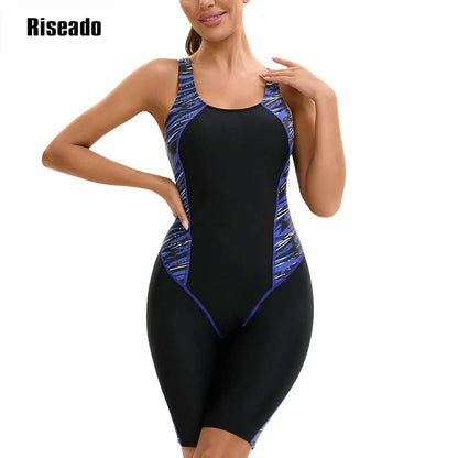 Women's Knee Length Boyleg One Piece Swimsuit Athletic Swimming Racerback Modest Sport Bathing Suit