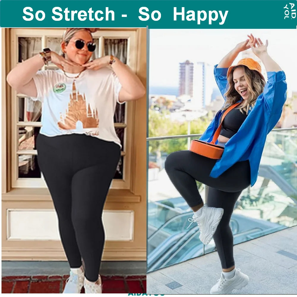 Buttery Soft Plus Size Leggings For Women Super Stretch Wide High Waist Rib Tummy Control Jegging Stirrup & Ankle