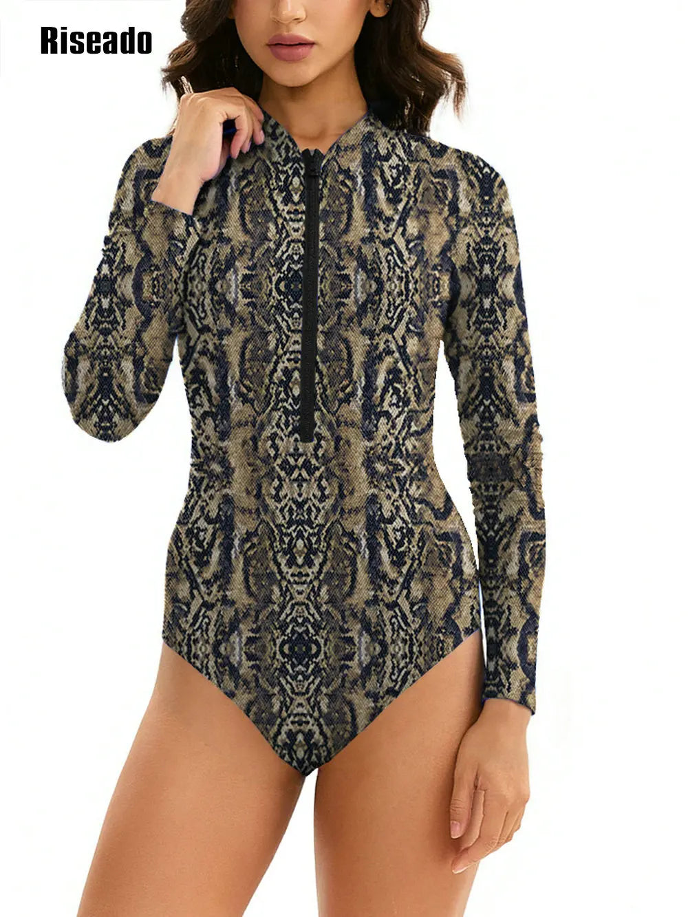 Women's One Piece Swimsuits Long Sleeve Leaf Print Surfing Swimsuit Indoor-Pool Bathing Suit