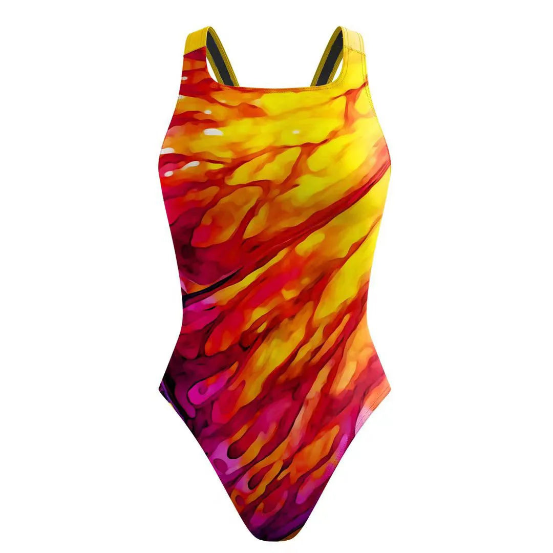 One-Piece Colorful Digital Designs Printed Swimsuit Tight Racing Swimwear for Women