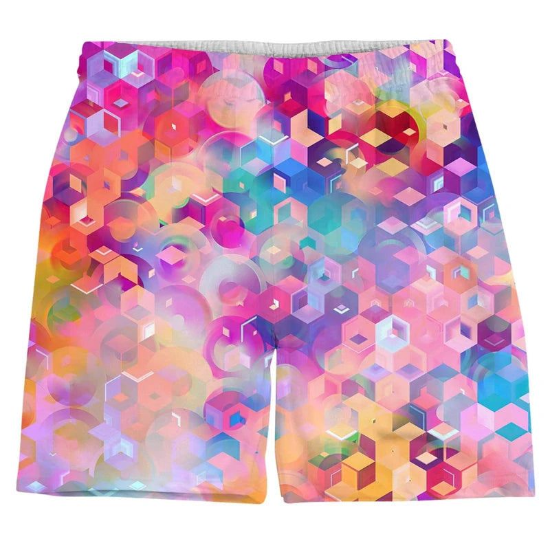 Colorful Psychedelic Pattern Men Short Pants 3D Printed Summer Hawaii Holiday Beach Shorts Male Fashion Hip Pop Sport Gym Trunks
