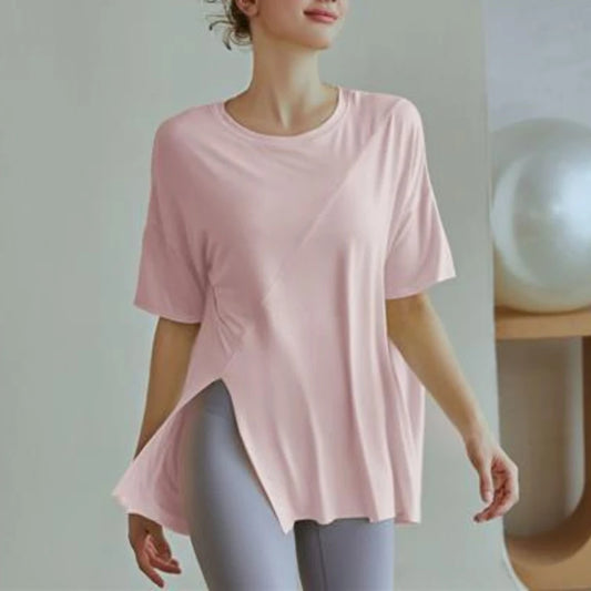 Women's Fitness Sports T-shirt Tops Running Loose Split Short Sleeve Quick Drying Shirts Leisure Clothing Blouse Yoga Top