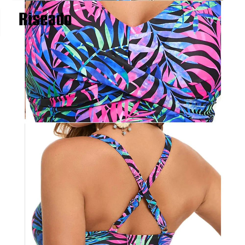 Women Tankini Swimsuits V Neck Ruched Tankini Top Cross Back Two Piece Bathing Suit Tummy Control