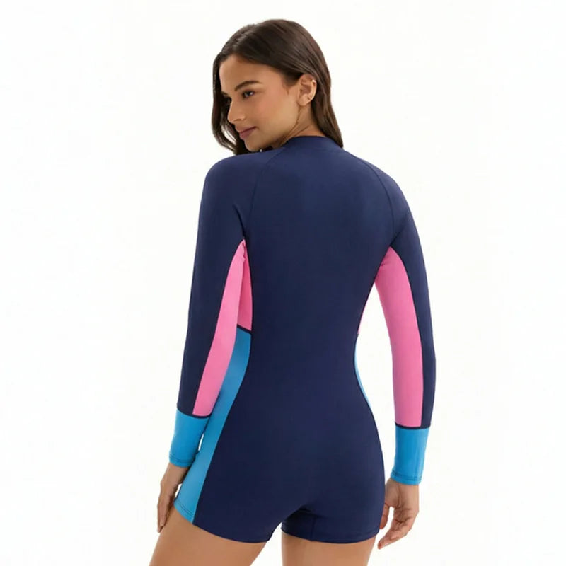 Modest Long Sleeve Swimsuits for Women Bathing Suit Rash Guard Surfing One Piece High Neck Swimwear Modest Beach Wear