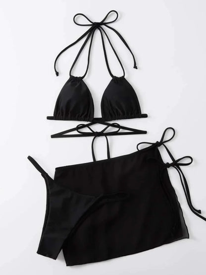 3 Pieces Thong Bikini Women With Skirt Trikini Swimwear Female Triangle Swimsuit Beach Wear Bathing Swimming Suit Summer