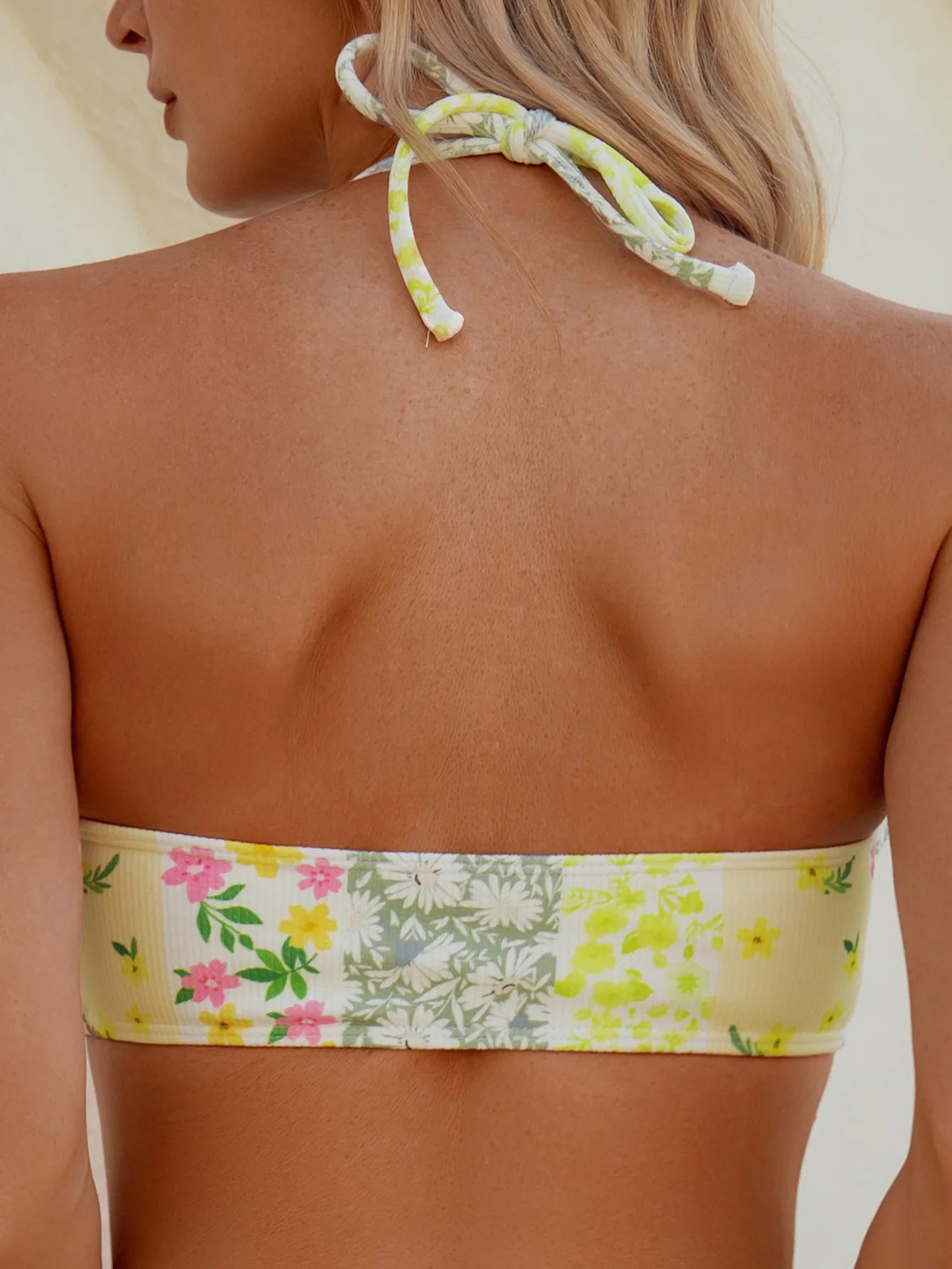 Vintage Yellow Floral Print Bikini Set Women Front Bow Push Up Ruffles High Waist Swimsuit Bathing Suit Two Piece Swimwear
