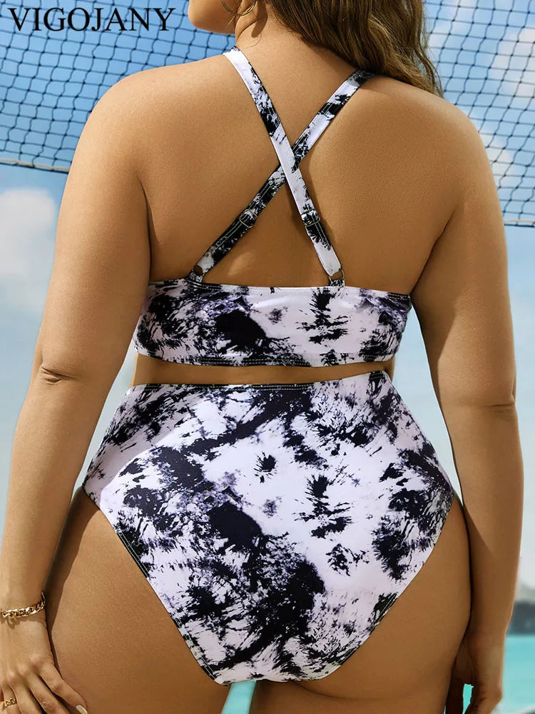 2 Piece Plus Size Bikini Women Push Up Hollow Swimsuit High Waist Swimwear Brazilian Lady Bathing Suit