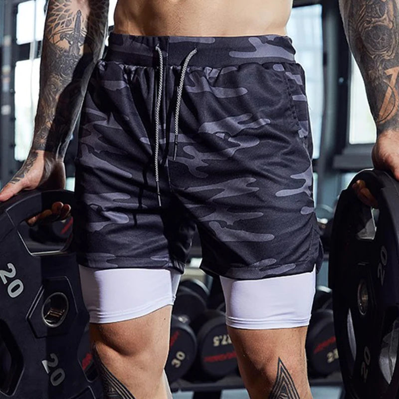 Sport Shorts Men Sportswear Double-deck Running Shorts 2 In 1 Beach Bottoms Summer Gym Fitness Training Jogging Short Pants