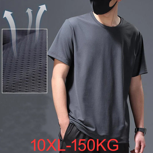 Plus Size 10XL 150KG summer Men sports Quick dry tshirts Short sleeve hole Breathable out door tees large size elasticity tops