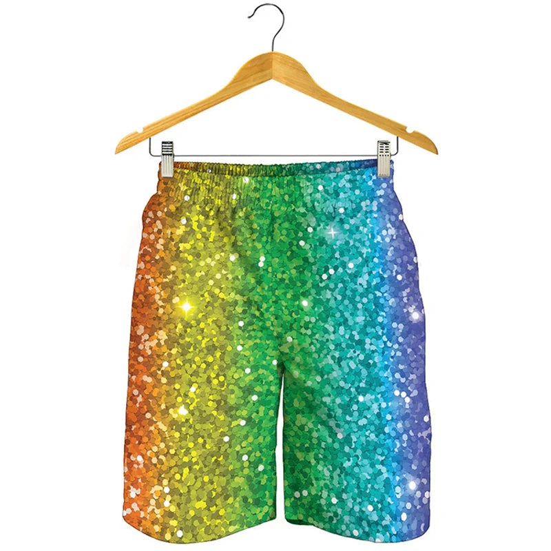 Novelty 3D Mens Rainbow Shorts Men Women Fashion Graffiti Print SwimTrunks Kids Oversized Casual Hawaii Holiday Beach Shorts