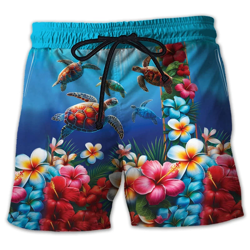 Animal Turtle 3D Printed Short Pants For Men Clothes Casual Hawaiian Sea Animal Beach Shorts Loggerheads Trunks Kids Trousers