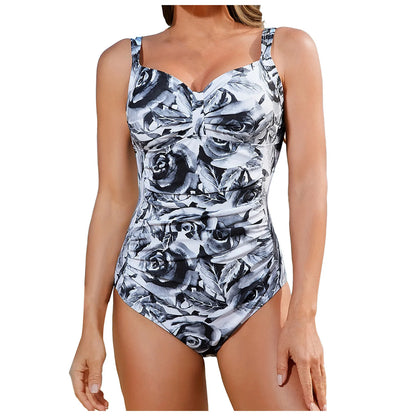 Floral Print One-Piece Swimsuit Women Ruched Swimwear Female Bathing Swimming Bodysuit Tankini Beach Wear Summer