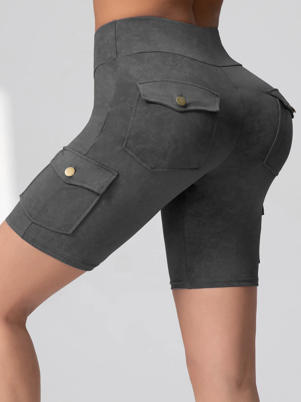 Women Washed Print Work Pocket Yoga Shorts Butt Lifting Workout  Tights Sport Push Up 5-Port Pants Elastic Slim Sportswear