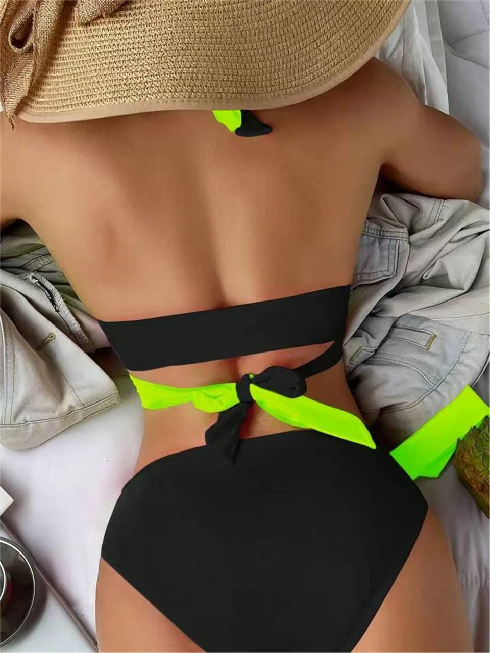 Halter Bikini  Criss Cross Solid Swimsuit High Waist Swimwear Female Bathers Bathing Swimming Suit Padded Beachwear