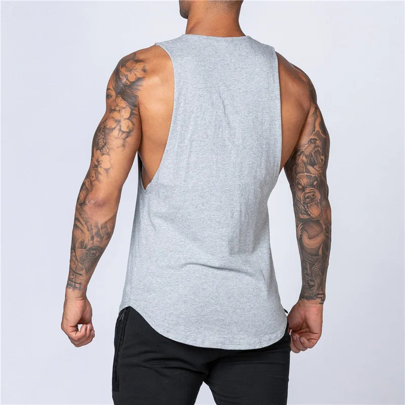 Muscle Exercise Tank Tops Men Summer Drop Armhole Vest Gym Clothing Cotton Singlet Cut Off Sleeveless T Shirt Bodybuilding Top