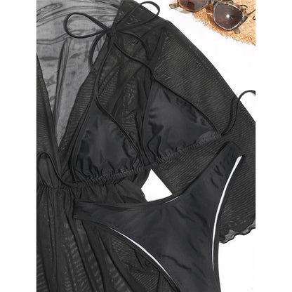 3 PCS Halter Bikini Women Swimwear Female Swimsuit Three-pieces Bikini set With Cover Up Bather Bathing Suit Swim Lady
