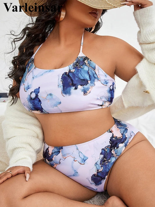0XL - 4XL  Printed Bikini Large Size Swimwear Plus Size Women Swimsuit Female Two-pieces Bikini set Bather Bathing Suit
