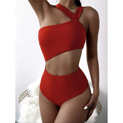 S - XL 13 Colors Asymmetric Cut Out One Piece Swimsuit Women Swimwear Female One Shoulder Padded Bather Bathing Suit Swim