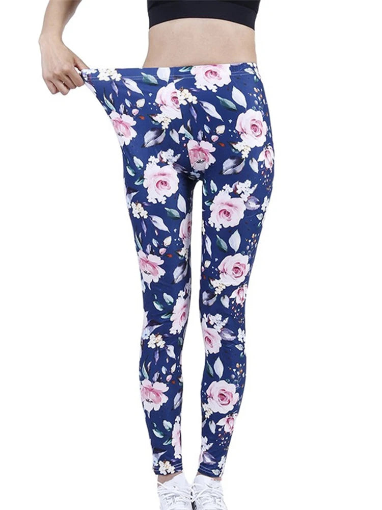 Floral Fashion Women Leggings Beautiful Leaf Floral Printing High Waist Jeggings Stretch Pant