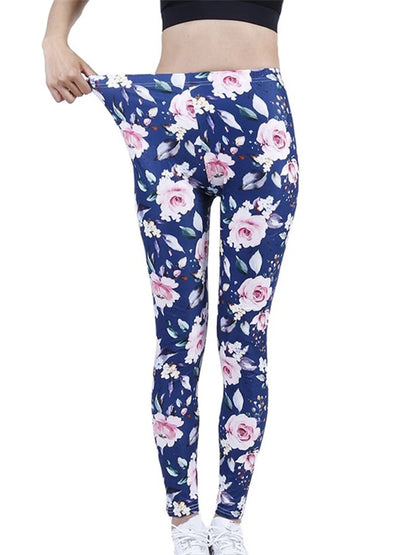 Floral Fashion Women Leggings Beautiful Leaf Floral Printing High Waist Jeggings Stretch Pant