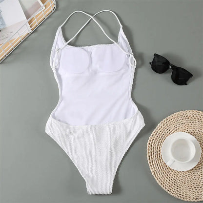 3 Colors Backless High Leg Cut Women Swimwear One Piece Swimsuit Female Ribbed Padded Bather Bathing Suit Swim Lady