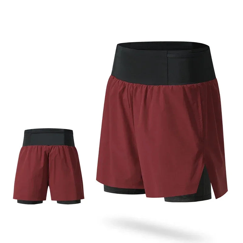 (S-2XL)Men Trail Running Shorts Double Layer Around Pocket Quick Dry Lightweight Marathon Racing Fitness Training Sport Shorts