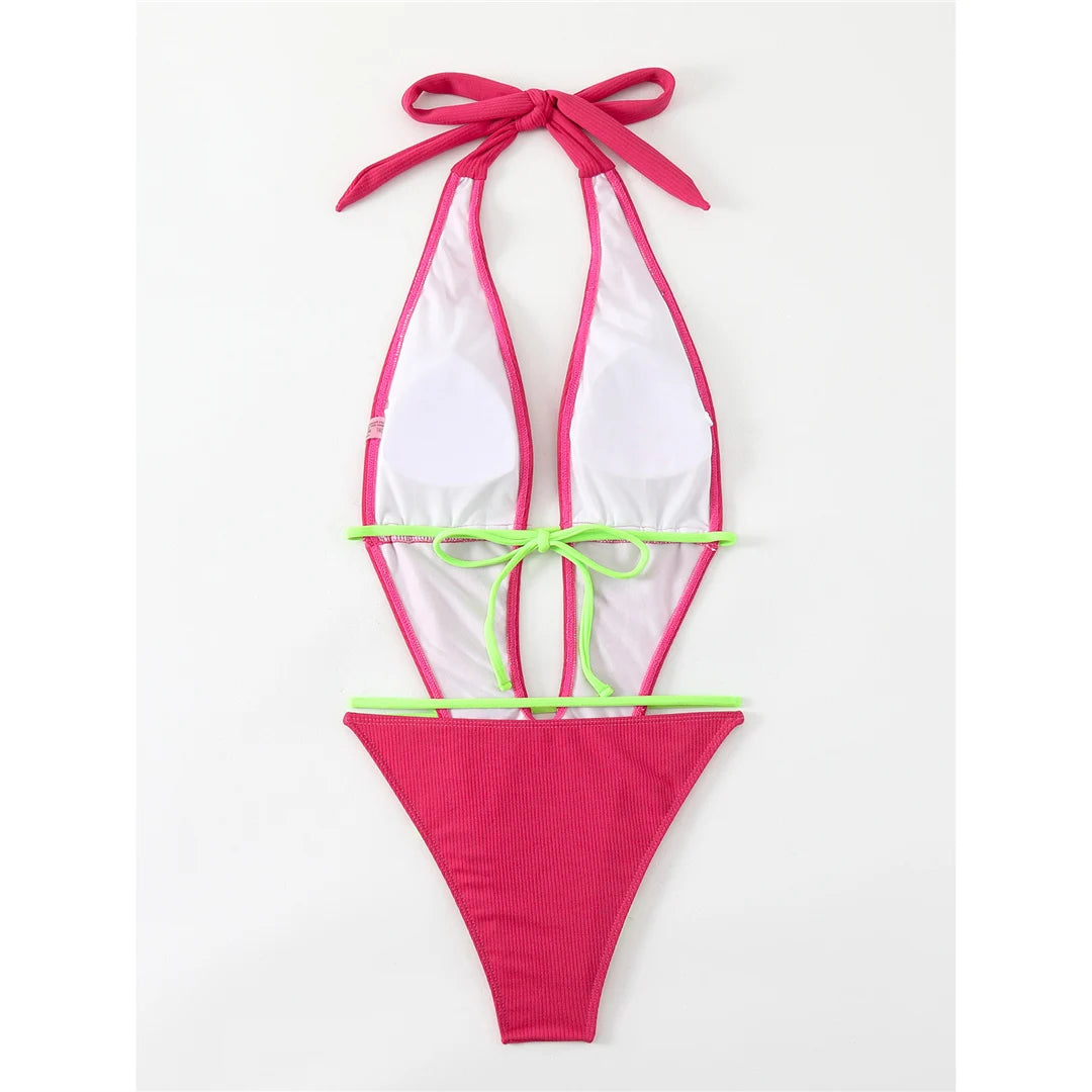 Deep V Neck Backless High Leg Cut Women Swimwear One Piece Swimsuit Female Wrap Around Monokini Bather Bathing Suit Swim