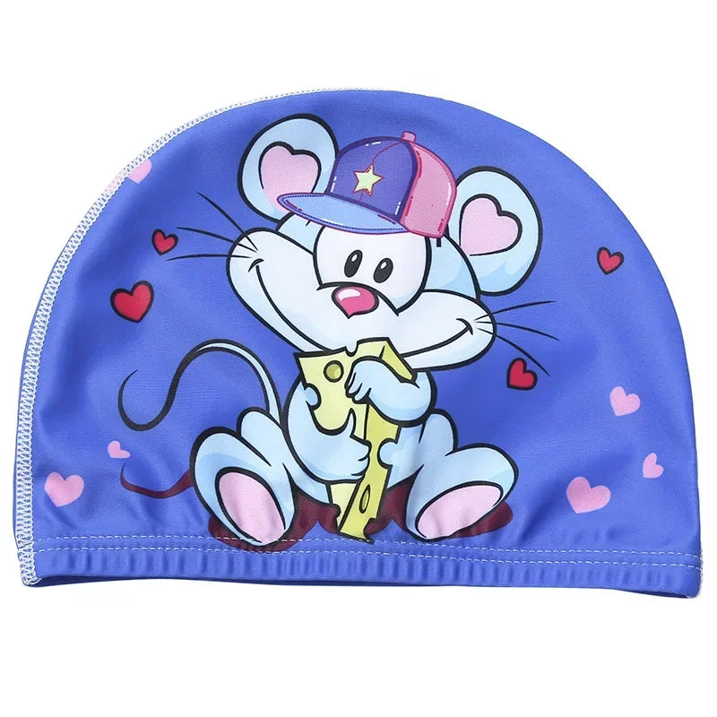 Elastic Fabric Cute Cartoon Swimming Cap for Children Long Hair Lovely Kids Protect Ears Swim Pool Hat for Boys Girls Swim Hat