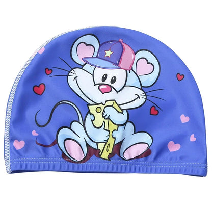 Elastic Fabric Cute Cartoon Swimming Cap for Children Long Hair Lovely Kids Protect Ears Swim Pool Hat for Boys Girls Swim Hat