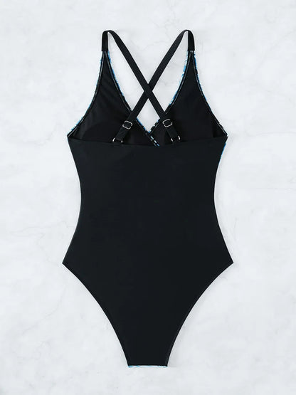 Strappy Leaves Printed Swimsuit Women One Piece Crisscross Back Swimwear Female Bodysuit Bathing Swimming Suit Beachwear
