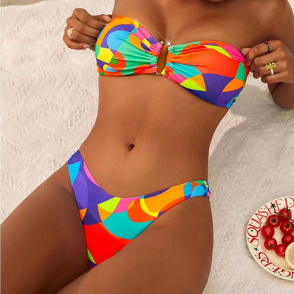 Printed Bikini Set Arrival Padded Bra Strapless Swimsuit Women Swimwear Summer Beachwear Biquini