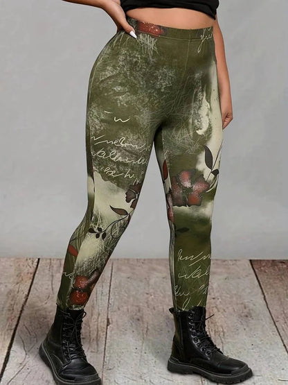 GIBSIE Plus Size Fashion High-Street Printed Leggings Women Sports Casual Slim High-waisted Skinny Pencil Leggings Female