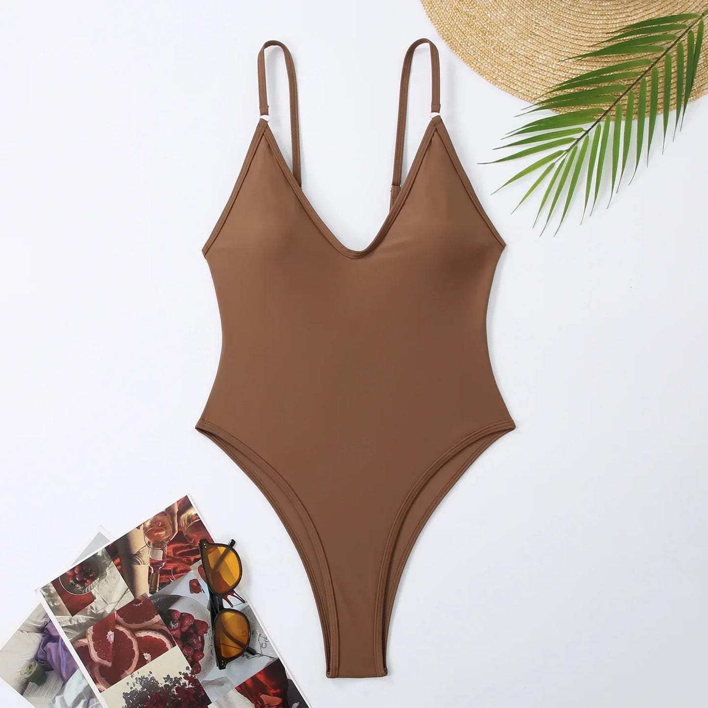 Solid One Piece Swimsuit Women Summer Simple Style Swimwear Thong Monokini Bathing Suit