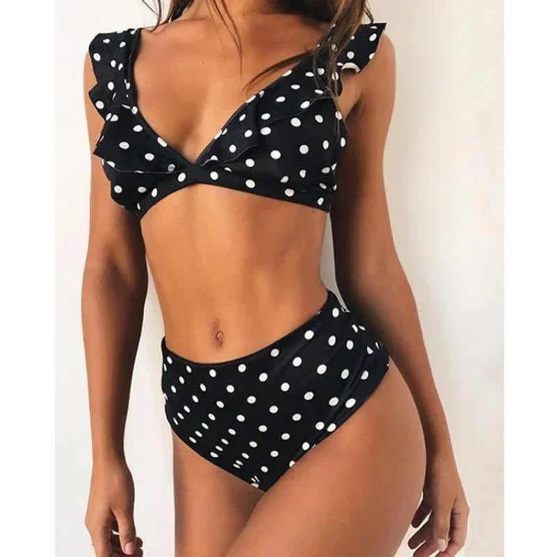Bikini Women Swimwear Swimsuit Dot Ruffle High Waist Deep V Bikinis Set Beach Bathing Suit Female Trajes De Bano Mujer
