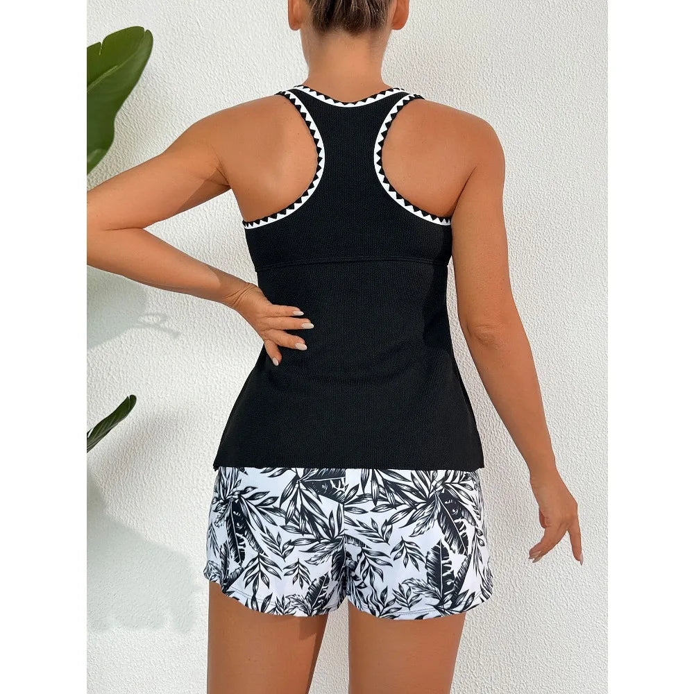 Women's Bathing Suit Two Pieces Tankini Set Summer Beach Wear High Waisted Print Shorts Swimwear Racerback Women Swimsuit