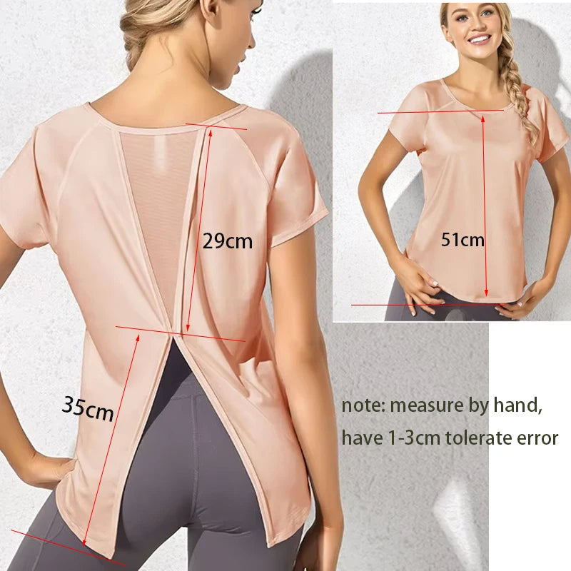 Mesh Back Dovetail Split Beauty Back Yoga Top Round Neck Fast Drying Sports Wear Breathable Gym Workout Pilates Shirts