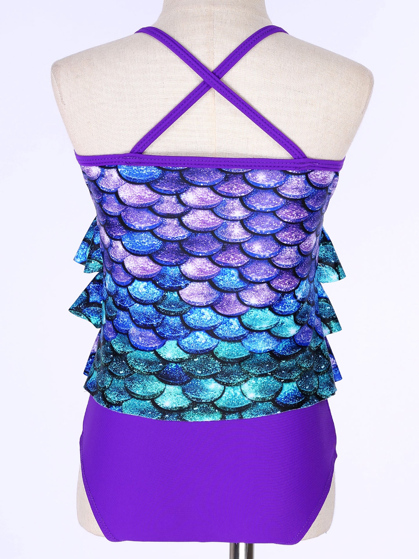Kids Girls Fish Scales Mermaid Bathing Suit Two-piece Bikini Swimsuit Sleeveless Tops with Briefs Tankini Swimwear Beachwear