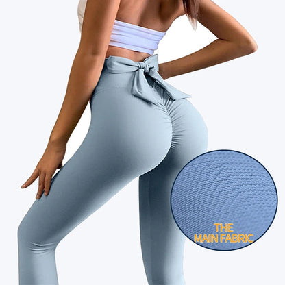 Bowknot High Waist Yoga Leggings Women's Fast Drying Butt Lifter Pants Seamless Tight Hem Workout Fitness Pilates Pants