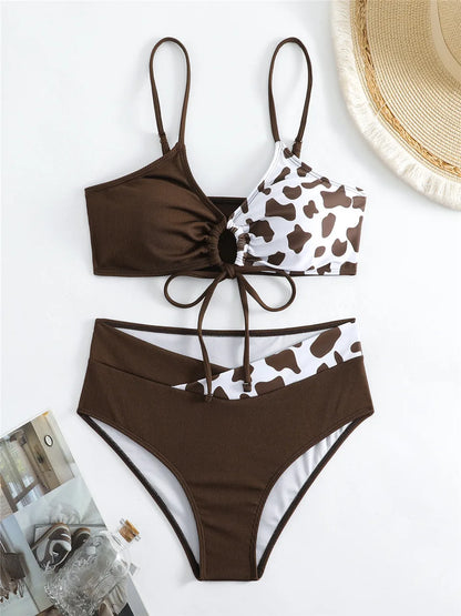 Triangle Bikinis String Swimsuit Women Strapped Leopard Swimwear Female Bathers Bathing Swimming Suit Padded Beachwear