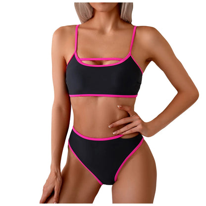 2 Piece Bikini Set Color Block Swimsuit Women Hollow Out Bathing Suit High Waisted Swimwear Brazillian Tankini