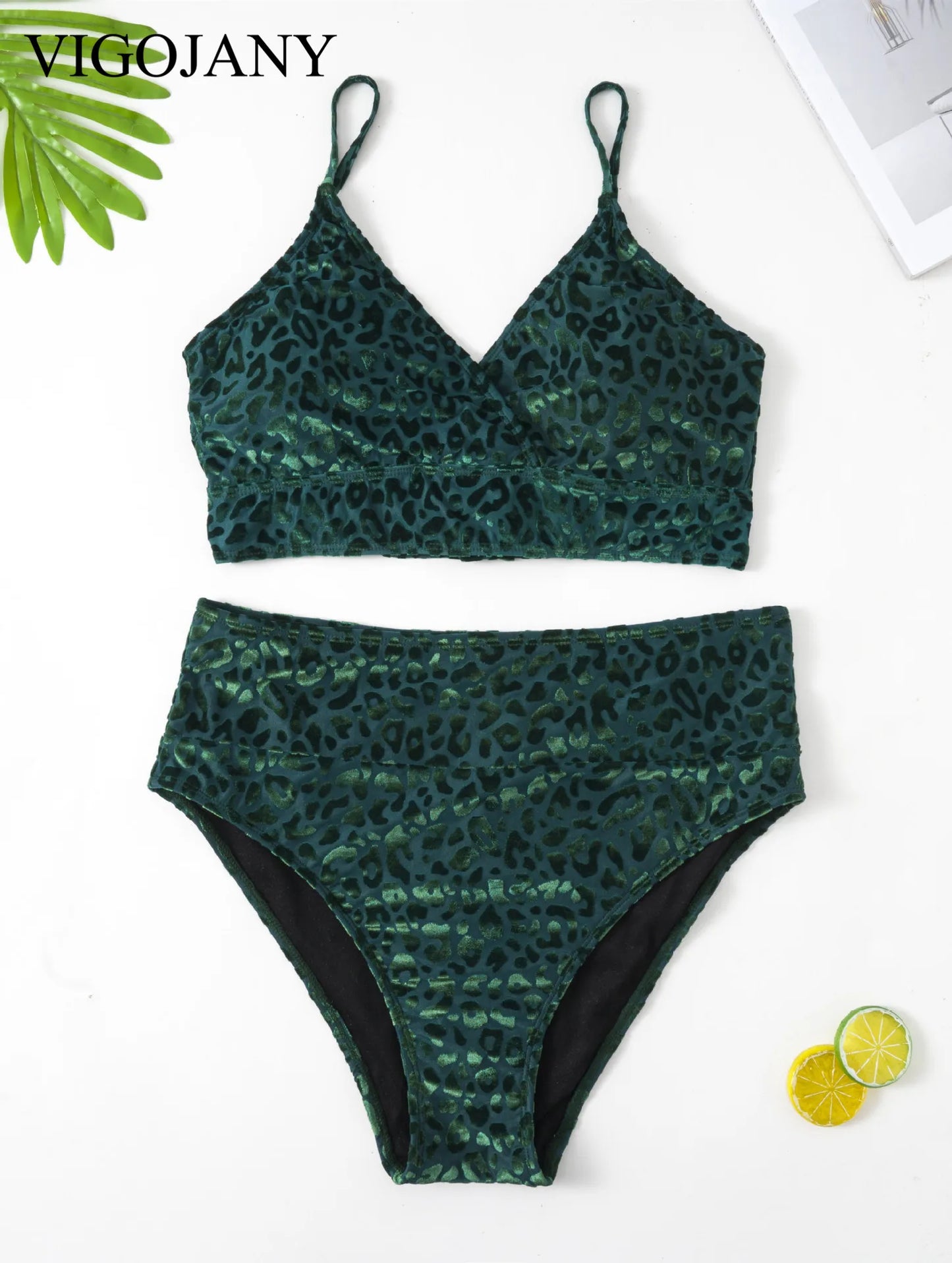 Large Leopard Print Swimwear Women Plus Size Lace Up Separate Swimsuit 2 Piece High Waist Bikini Set Bathing Suit