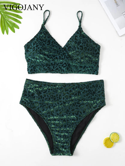 Large Leopard Print Swimwear Women Plus Size Lace Up Separate Swimsuit 2 Piece High Waist Bikini Set Bathing Suit