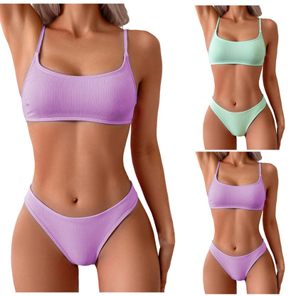 Summer Ribbed Bikini Sets Women Swimwear 2 Pieces Set Push-Up Swimsuits Beach Wear Female Bathing Suits Brazilian Tankini