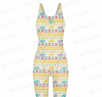 Girls Love The Pain Racer Back Knee Length Swimsuit Bodysuit Sleeveless One Piece Print Swimwear For Holiday Beach Water Sports