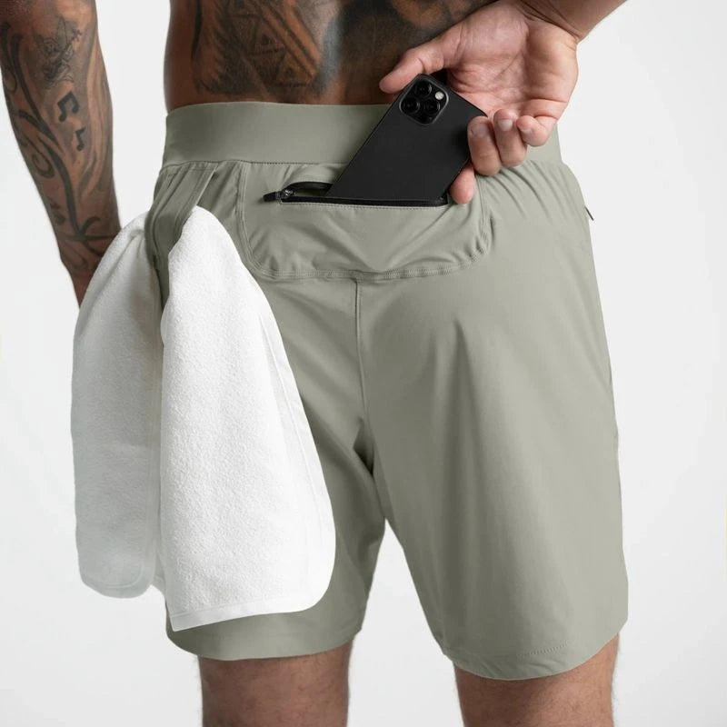 Men Quick Dry Exercise Tranning Shorts Running Fitness Basketball Sports Gym Crossfit Sweatpants with Zipper Back Phone Pouch
