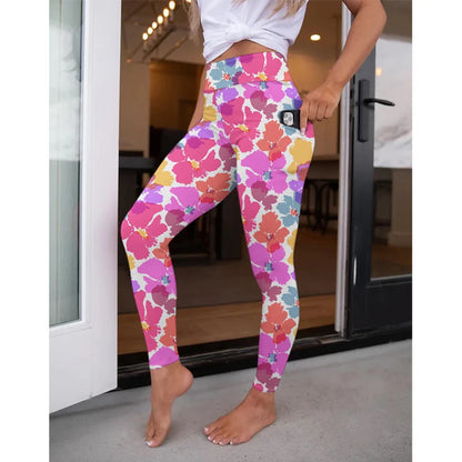High Waist Women's Fitness Leggings 3D Digital Print Sexy Pocket Elastic Pants Fashionable Gym Trousers