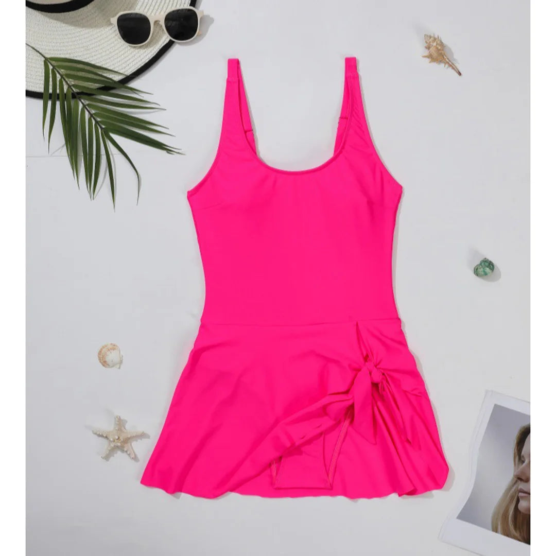 S - XXL 10 Colors Printed Solid Knotted Backless One Piece Swimsuit Women Swimwear Female Bather Bathing Suit Swim Dress