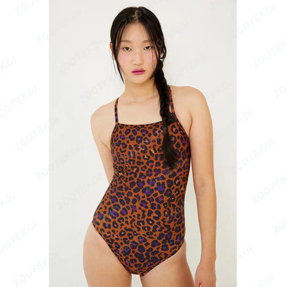 Women's Swimming Suit Hollow Back Swimsuit Female One-piece Triathlon Happy Prints Fit Practice Training Swimsuit