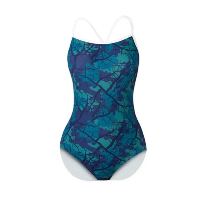 Women Vintage Racing One-piece Swimwear Sun Protection Professional Competition Flower Printed Swimsuit Training Bikini