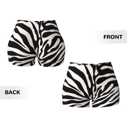 Wild Animal Designs Yoga Shorts Women Black And White Zebra Skin Stripes